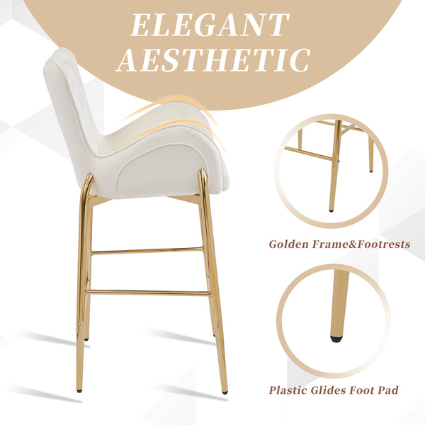 English Elm Christopher Knight Home® - 28.75inch Velvet Counter Height Stool Set of 2 with Tufted Back, Gold Frame & Foam Comfort, 265lb White N762P199823K
