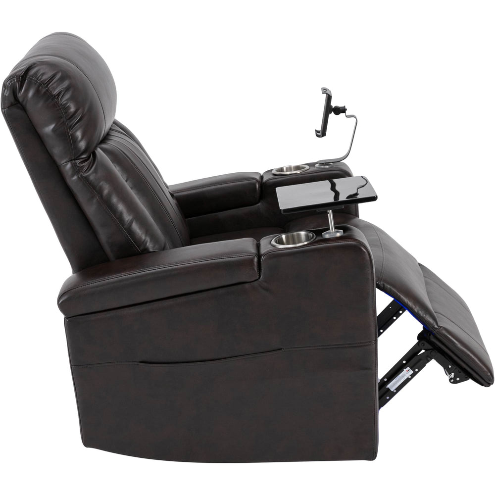 English Elm Premium Power Recliner with Storage Arms, Cupholders, Swivel Tray Table and Phone Stand for Ultimate Comfort and Convenience Brown N719S000710D