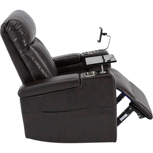 English Elm Premium Power Recliner with Storage Arms, Cupholders, Swivel Tray Table and Phone Stand for Ultimate Comfort and Convenience Brown N719S000710D