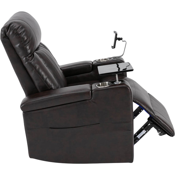 English Elm Premium Power Recliner with Storage Arms, Cupholders, Swivel Tray Table and Phone Stand for Ultimate Comfort and Convenience Brown N719S000710D