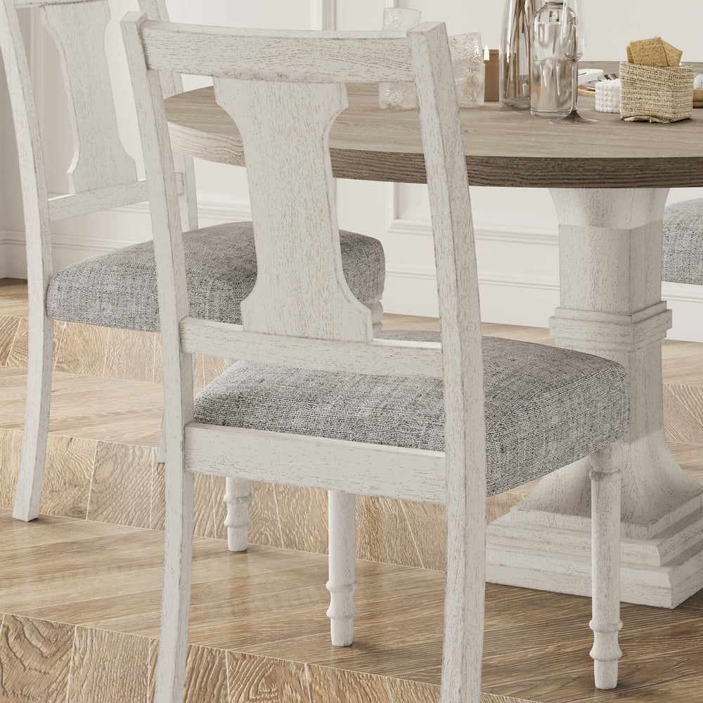 English Elm Tannen Rustic White & Gray Dining Side Chairs Set of 2 with Distressed Natural Grain Finish, Comfortable Elegance B061P182979