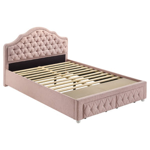 English Elm Robinette Boucle Full Storage Bed Tufted Headboard Nailhead Trim Romantic Glam B062S01406