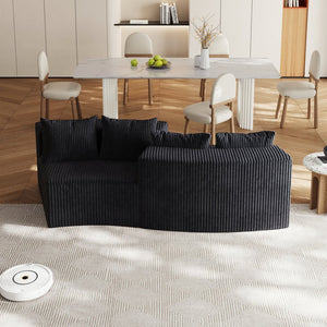 English Elm Corduroy Curved Sectional Sofa with Four Pillows — Modular Semi-Circular Plush Cloud Seating Comfort Black W834P232285