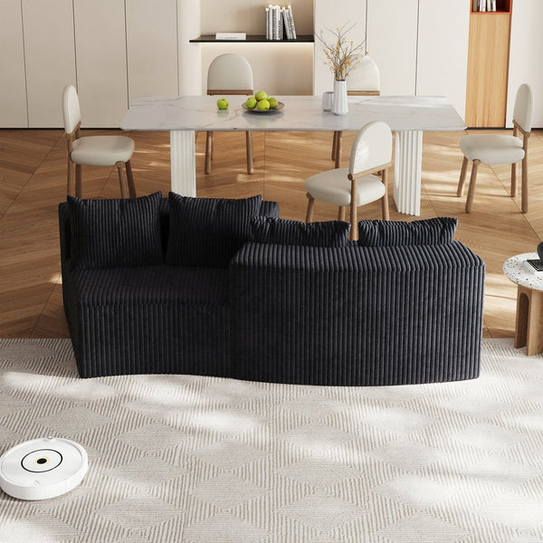 English Elm Corduroy Curved Sectional Sofa with Four Pillows — Modular Semi-Circular Plush Cloud Seating Comfort Black W834P232285