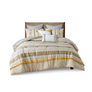 English Elm 3 INK+IVY Cody Cotton Comforter Set Full/Queen with Pom Pom Trim, OEKO-TEX Certified, Striped Style Gray+Yellow 21.65 L x 22.83 W x 10.63 H B035128786