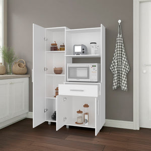 English Elm Lehr Tall White Pantry Cabinet with Six Doors One Drawer and Vertical Kitchen Storage B097S00252