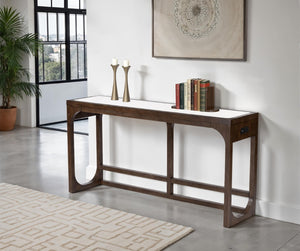 English Elm Transitional Sofa Table With Quartz Top, Usb Charging, Dark Walnut Finish - Ideal For Living Rooms B2741P404273-GIGA