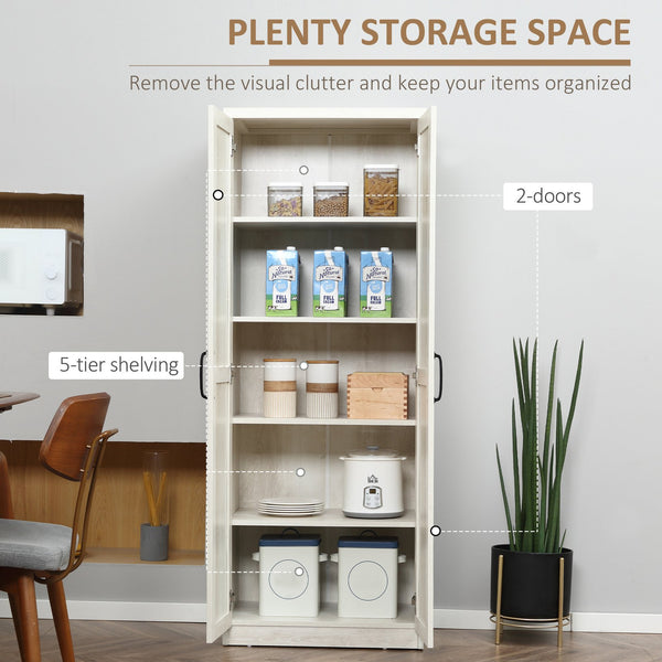 English Elm Homcom 63" Freestanding Kitchen Pantry With 5-Tier Shelving, Adjustable Storage & Antique White Finish W2225P229353