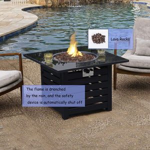 English Elm Fire Pit Table 50,000 BTU Propane Outdoor Patio Firepit with Auto-Ignition, Tile Top, CSA-Certified Black 36 L x 36 W x 9.25 H T3609P333095