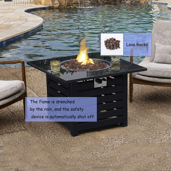 English Elm Fire Pit Table 50,000 BTU Propane Outdoor Patio Firepit with Auto-Ignition, Tile Top, CSA-Certified Black 36 L x 36 W x 9.25 H T3609P333095