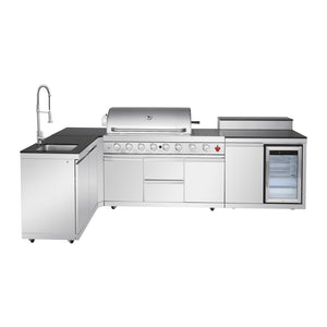 English Elm Outdoor Stainless Steel Grill Island with Sink Refrigerator and Built-in Bar Table W5007S00015