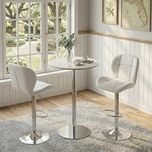 English Elm Set of 2 Adjustable Tufted Pu Barstools with Chrome Base for Kitchen Island or Pub W3875P382615