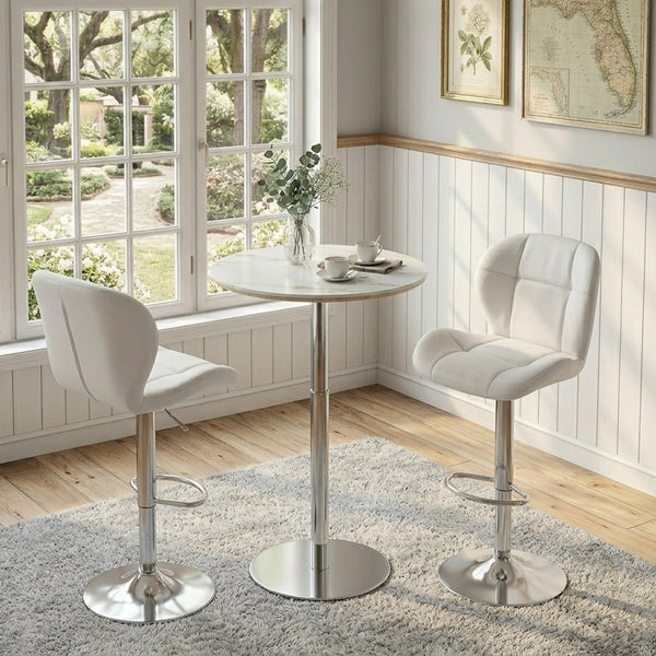 English Elm Set of 2 Adjustable Tufted Pu Barstools with Chrome Base for Kitchen Island or Pub W3875P382615