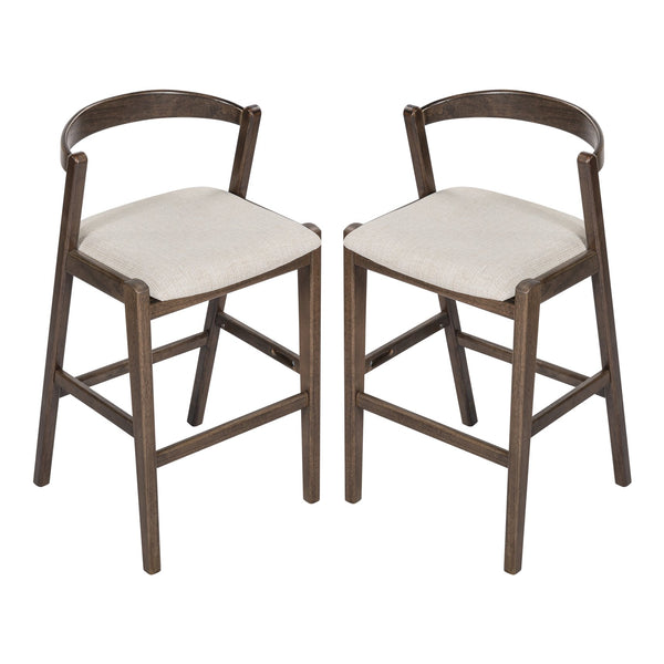 English Elm Christopher Knight Home® - Balmain Rubberwood Barstool with Ergonomic Back and Plush Cushion, Modern Smooth-Line Design Set of 2 Beige,Dark Brown N775P318294D