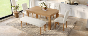 English Elm 6-piece Rectangular Dining Set with Wood Grain Table Four Upholstered Chairs and Bench Natural N752S000012N