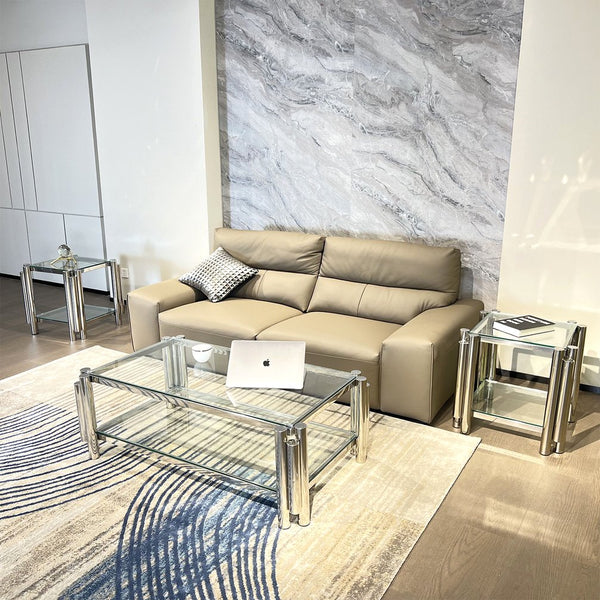 English Elm Modern Stainless Steel Coffee Table Set Of 3 - Stylish Double-Layer Glass Top Tables For Home & Office W2978S00049