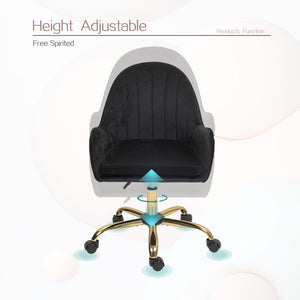 English Elm Velvet Swivel Chair with Gold Base Adjustable Glam Seat for Bedroom Vanity Office W1733P215112