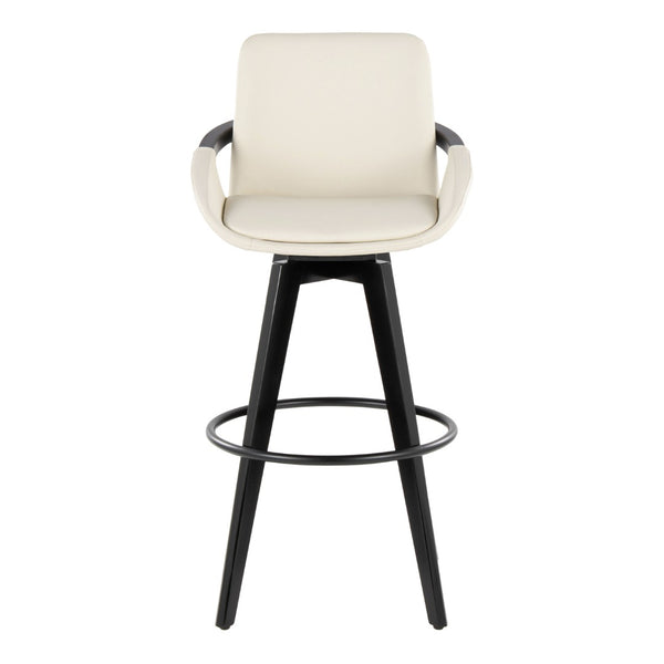 English Elm Fixed-height Swivel Barstools Upholstered Grey Fabric Black Wood Legs Kitchen Set of 2 B202S01897
