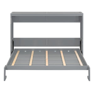English Elm Full Size Murphy Wall Bed with Cabinet Dual Piston Folding Mechanism for Studio Spaces Gray LP000664AAE-2