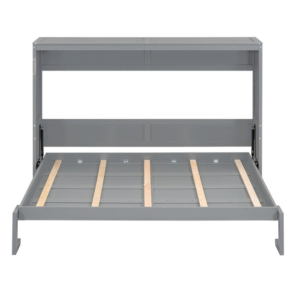 English Elm Full Size Murphy Wall Bed with Cabinet Dual Piston Folding Mechanism for Studio Spaces Gray LP000664AAE-2