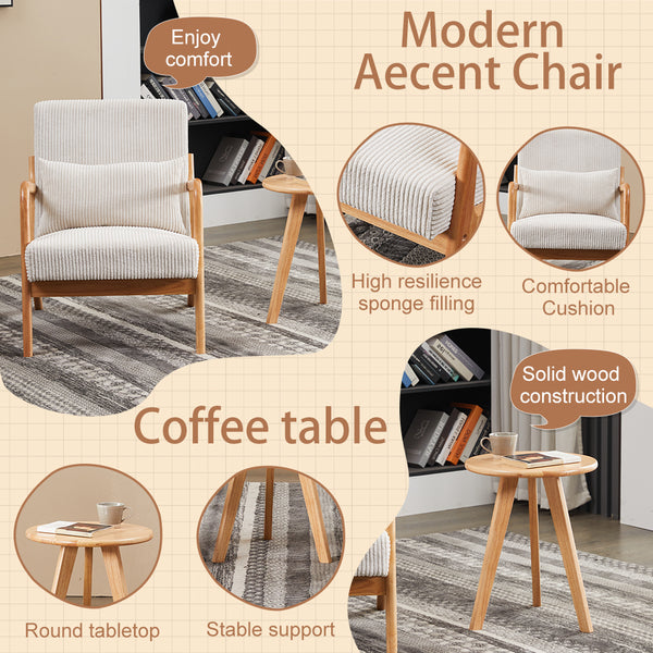 English Elm Mid-Century Modern Accent Chair & Coffee Table Set - Vintage Luxury For Stylish Living Spaces W2989P362773