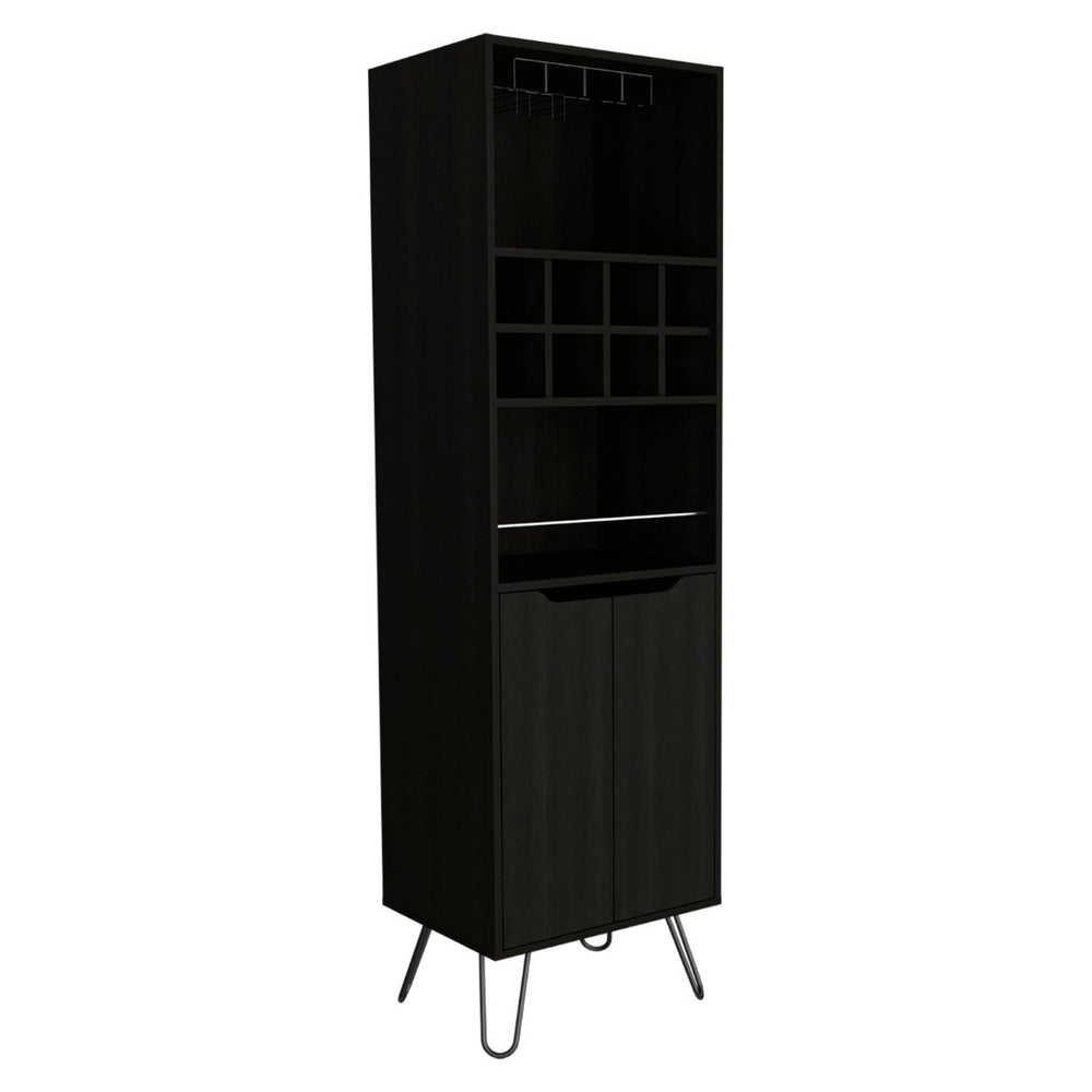 English Elm Sheffield Industrial Bar Cabinet with Eight Bottle Cubbies and Steel Legs for Home Entertaining B128S00158
