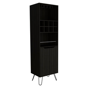 English Elm Sheffield Industrial Bar Cabinet with Eight Bottle Cubbies and Steel Legs for Home Entertaining B128S00158