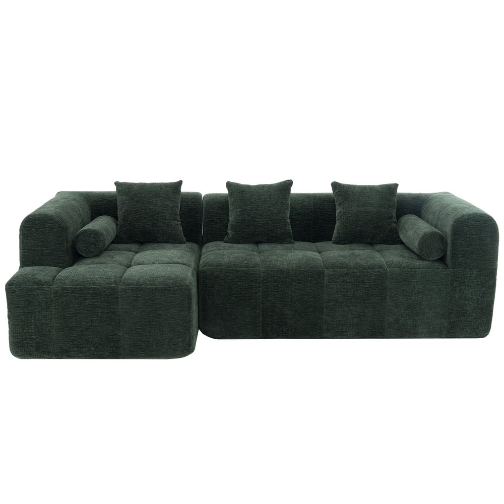 English Elm 101.2" Modern Sectional Sofa Full-Compressed Modular Couch with Deep Seating, Tufted Chenille Fabric, Pillows Included Green N719S001890F