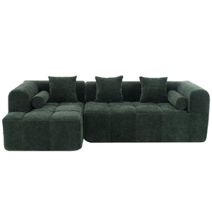 English Elm 101.2" Modern Sectional Sofa Full-Compressed Modular Couch with Deep Seating, Tufted Chenille Fabric, Pillows Included Green N719S001890F