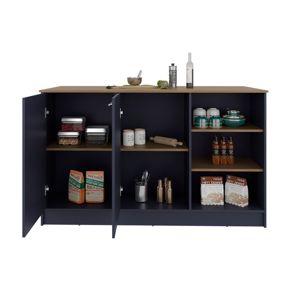 English Elm Red Rock Kitchen Island Multicolor with 2 Doors, Open Shelves, Scratch-Resistant Top, Compact Storage B128S00200