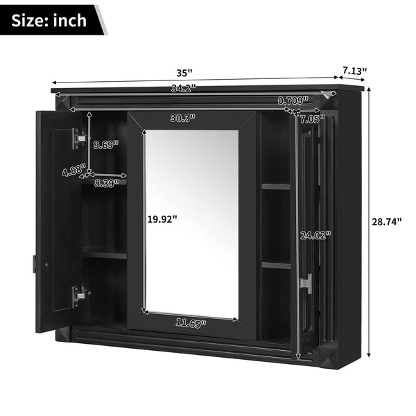 English Elm Bathroom Wall Cabinet with Mirror and 5 Shelves — Wall-Mounted Medicine Cabinet, Modern Storage Solution Black N710P252503B