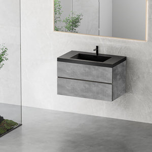 English Elm 36'' Floating Vanity Fluted Front Smoked Walnut Soft Close Drawer Quartz Basin W1920P385529