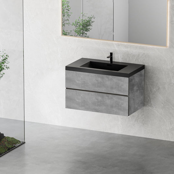 English Elm 36'' Floating Vanity Fluted Front Smoked Walnut Soft Close Drawer Quartz Basin W1920P385529