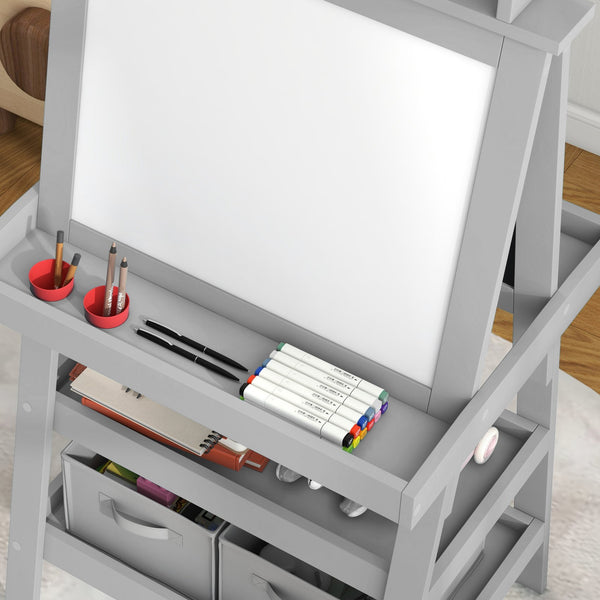 English Elm Qaba Double-Sided Kids Easel with Paper Roll, Magnetic Whiteboard & Chalkboard, Storage Tray Fun Gray W2225P229712