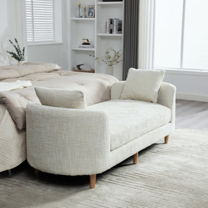 English Elm 77.17" Chenille Chaise Bench with Bolster Pillows Rubberwood Legs Bedroom Lounge W3189S00039