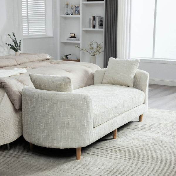 English Elm 77.17" Chenille Chaise Bench with Bolster Pillows Rubberwood Legs Bedroom Lounge W3189S00039