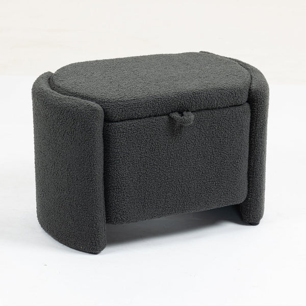 English Elm Mid Mid Century Modern Velvet Accent Chair with Wood Frame, Storage Ottoman, Cozy Reading Seat Grey W547P299474