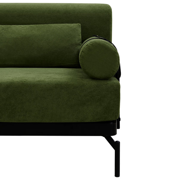 English Elm Modern Loveseat Sofa with Cylindrical Armrests, Built-In USB Ports, Chenille Cushions, Steel Frame Green N719P290584F
