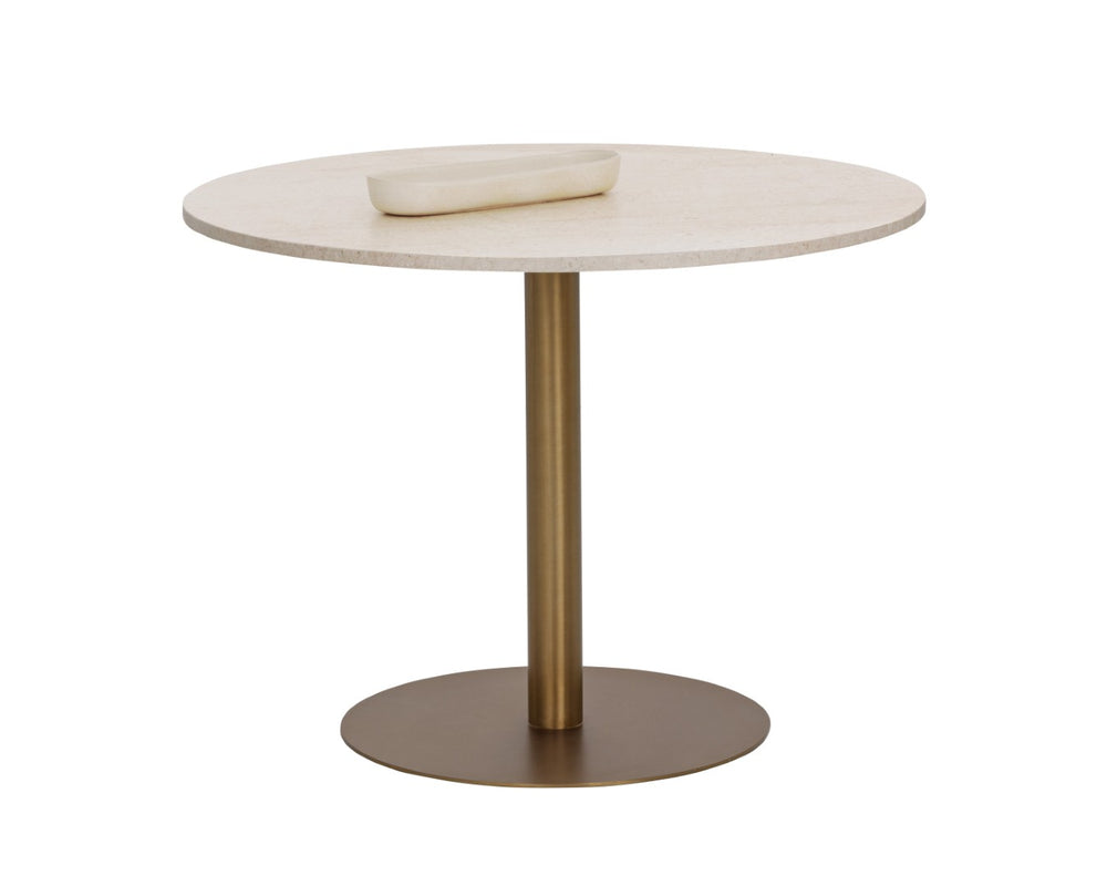 Sunpan ISKA Bistro Table - Elegant Round Marble Top with Polished Stainless Steel Pedestal for Small Spaces 112125