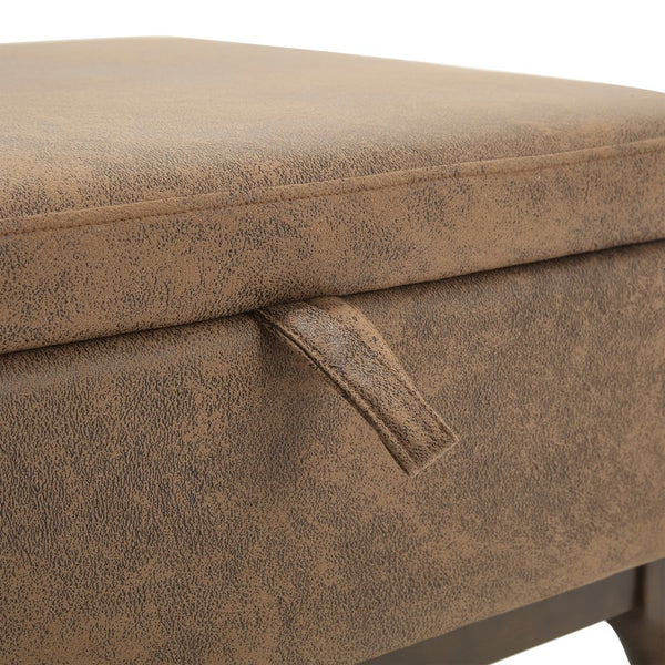 English Elm Mid-century square storage bench with solid wood frame, microfiber upholstery, versatile ottoman seat and tabletop functionality for living room and entryway appeal Coffee W1539P269650