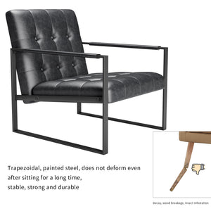 English Elm Accent Modern Upholstered Chair with Ottoman Black PU Linen, Plush Cushion, Metal Frame, Versatile Comfort for Living Room Office Bedside W578P357514