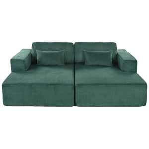 English Elm U_Style Corduroy Double Sofa Bed with Plush Supportive Sponge-Spring Seats and Removable Back Cushions Green WY000449AAC
