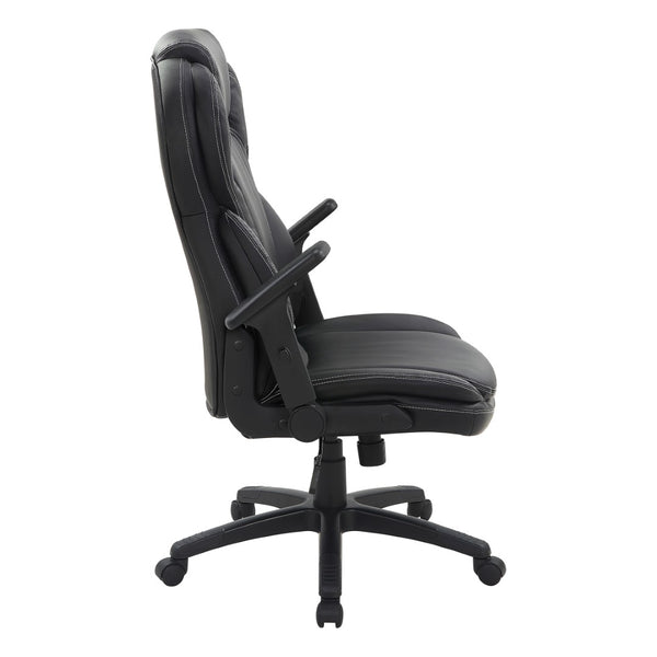 OSP Home Furnishings Exec High Back Bonded Leather Office Chair with Lumbar Support and Flip Arm Rests EC91150-EC3