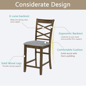 English Elm Dining Counter Chairs Set of 4 Walnut X-back Linen Seat Kitchen Nook Seating W1998P338706