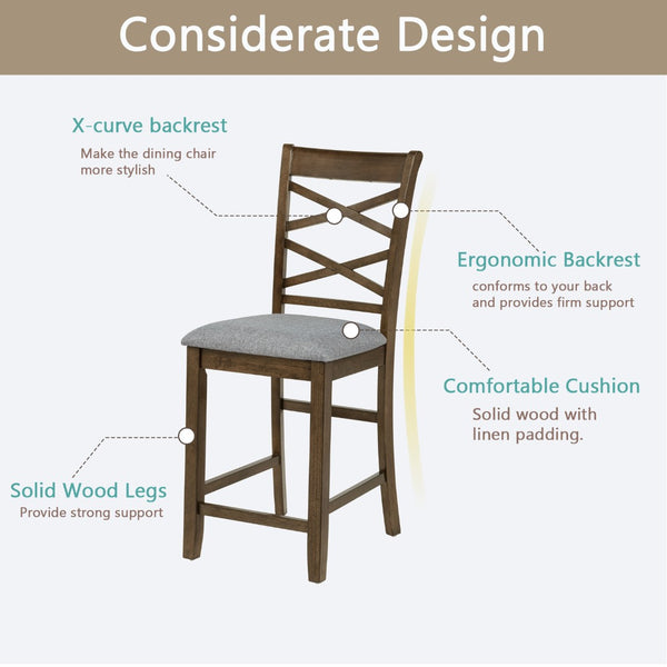 English Elm Dining Counter Chairs Set of 4 Walnut X-back Linen Seat Kitchen Nook Seating W1998P338706
