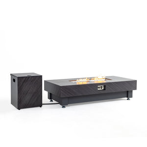 English Elm 60-INCH Modern Fire Pit Table with Stainless Steel Burner, Rain Cover, Propane Heater for Patio Gatherings Black,Stone Gray W3131P333709