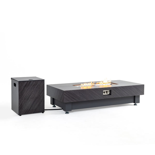 English Elm 60-INCH Modern Fire Pit Table with Stainless Steel Burner, Rain Cover, Propane Heater for Patio Gatherings Black,Stone Gray W3131P333709