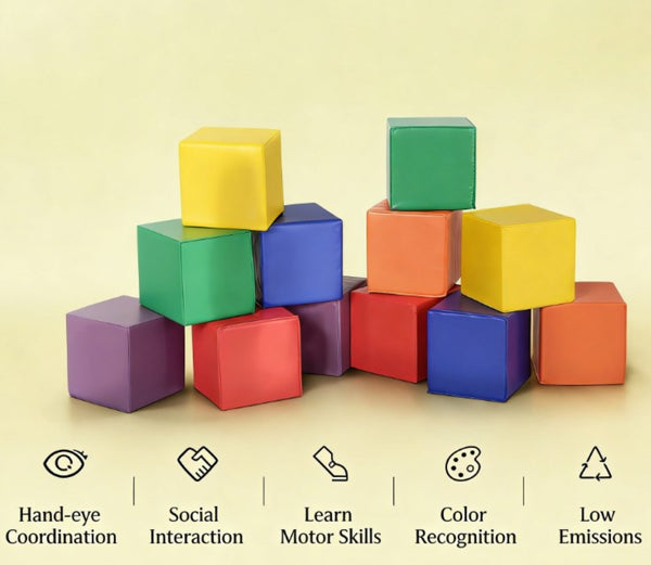 English Elm Soft Foam Building Blocks Set of 12 Cubes for Toddler Climbing Stacking Play T3971P439635