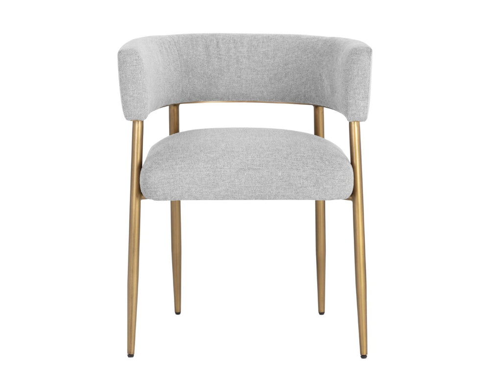 Sunpan MAESTRO Dining Armchair - Luxurious Belfast Heather Grey with Antique Brass Legs for Modern Elegance 107905