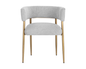 Sunpan MAESTRO Dining Armchair - Luxurious Belfast Heather Grey with Antique Brass Legs for Modern Elegance 107905